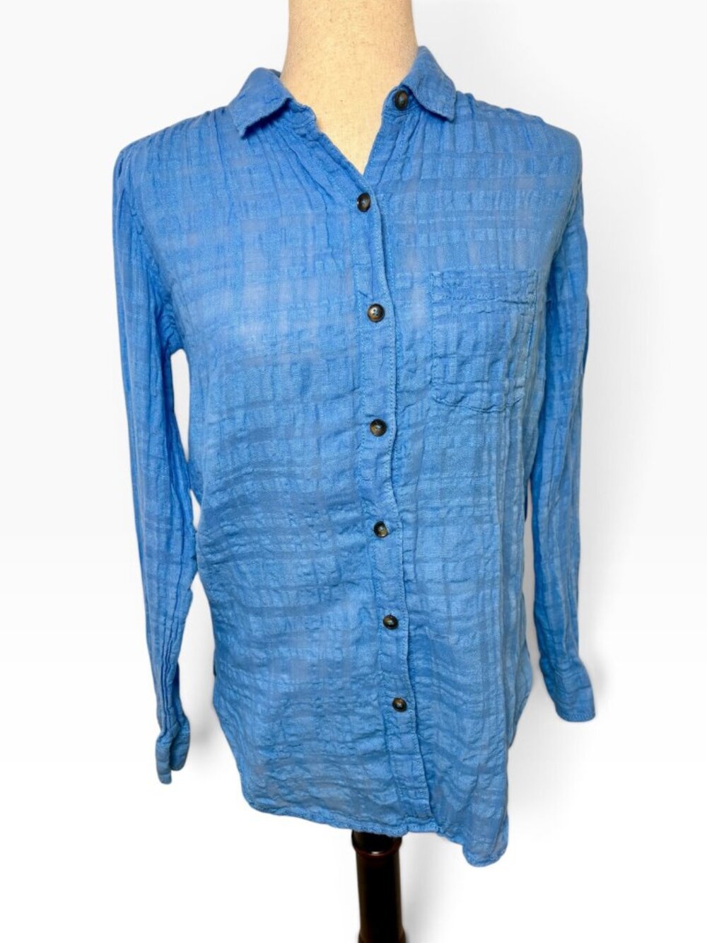 Pilcro Blue Linen Cotton Gauze Textured Button Down Shirt Size 0